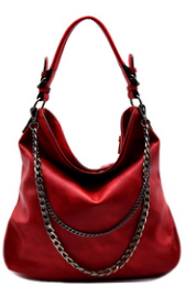 Red Double Layered Chain Accent Hobo Handbag - Forever Dream Boutique