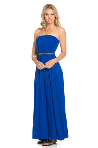 Royal Blue Solid Tube Top Maxi Dress with Belt - Forever Dream Boutique