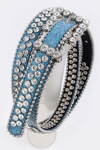 Leather Turquoise Rhinestone Studded Skinny Belt - Forever Dream Boutique