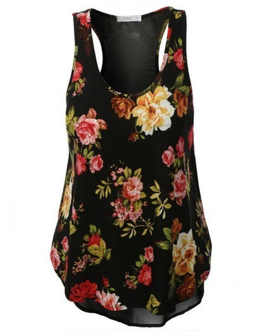 Black Floral Chiffon Tank Blouse - Forever Dream Boutique - 1