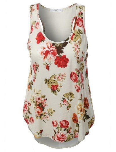 Ivory Floral Chiffon Tank Blouse - Forever Dream Boutique - 1