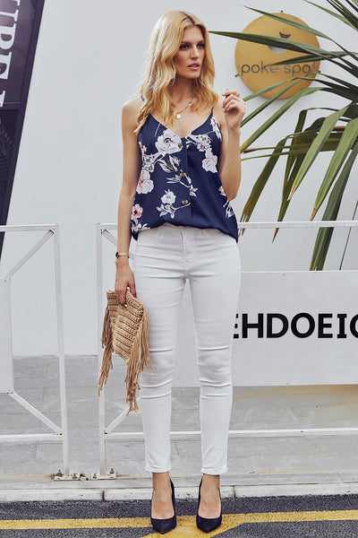 Floral Print Button Up Tank Top