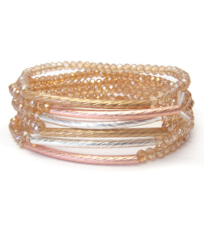 Beaded Taupe Six Stretch Bracelet Set