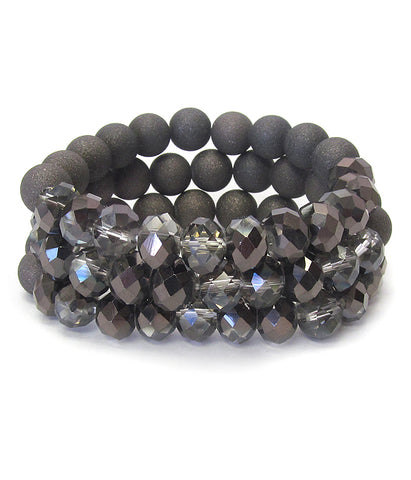 Black Facet Glass Stretch Bracelet Set